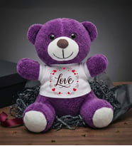 Love Tasarım Baskılı Tişörtlü Peluş Ayı Oyuncak Sevgiliye Hediye (Mor)