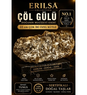 Sertifikalı Çöl Gülü Taşı Kütle - 22 cm Çok İri Koleksiyonluk Doğal Jips Kütle Özel Parça (Çok Renkli)