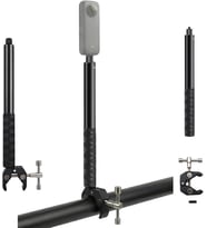 Mengene Gidon Montajlı Görünmez Selfie Çubuğu, Insta360 X3, X2, X4, X5, ONE RS, GO 3, One X, Evo ile Uyumlu, Alüminyum Çubuk, 1/4” Vidalı Bağlantı, 360° Görünmez Çekim, MG02, Siyah