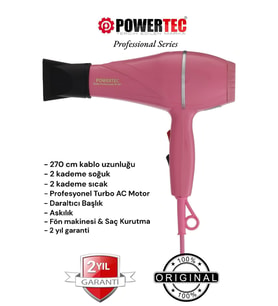 POWERTEC TR-501 Profesyonel Renkli Fön Makinesi Pembe