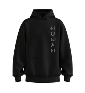 Oversize 'Human' Baskılı Kapşonlu Hoodie Sweatshirt (Siyah)