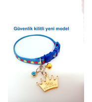 Kişiye Özel Güvenlik Kilitli  İsimli Kedi Tasması Kedi İsim Künyesi İsimlik (Mavi)