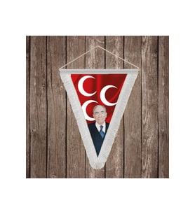 Alparslan Türkeş ve Üç Hilal Kırmızı Sancak Beyaz Saçaklı Üçgen Flama Bayrak Hatıra Flama