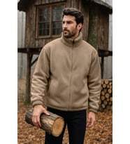 Ghassy Co. Erkek Pro Termal İç Dış Sherpa Sonbahar Kış Tam Fermuarlı Peluş Sweatshirt (Bej)