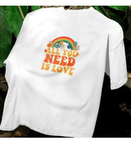 ALL YOU NEED IS LOVE BASKILI UNISEX BİSİKLET YAKA PAMUKLU OVERSIZE KALIP KISA KOLLU T-SHIRT (Düz Beyaz)
