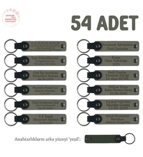 Kül Gri & Yeşil, Anneler Günü İçin Kişiselleştirilmiş Anı Anahtarlık 54’lü Set Özel Etkinlikler İçin