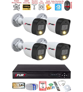FURY 4 Kameralı 5Mp Lens 2 Mp Görüntü Gece Renkli Full Hd Ultra Led Akıllı Güvenlik Kamerası Seti 1 TB