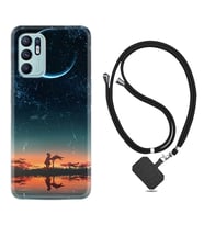 Oppo Reno 6 Kılıf Silikon Boyun Askılı İpli Desenli Silikon Ay ve Kız 1720