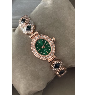 Oval Kadın Kol Saati Rose Gold Yeşil Renk Özel Kutulu Zirkon Taşlı Metal Kordon Saat Yılbaşı Hediyesi Zarif Sevgiliye Eşe Kadına Hanıma Doğum Günü Yıl Dönümü Sürpriz Hediye Ablaya Anneye Teyzeye Halaya Kız Kardeşe Çocuğa
