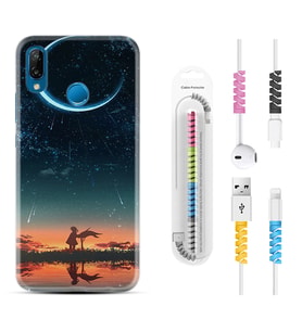 Huawei P20 Lite Mate 10 20 Lite Pro P40 Lite KılıfKablo Koruma Spiral Silikon Ay ve Kız 1720
