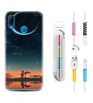 Huawei P20 Lite Mate 10 20 Lite Pro P40 Lite KılıfKablo Koruma Spiral Silikon Ay ve Kız 1720