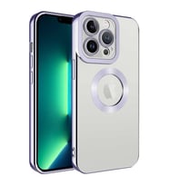 Coverzone Apple iPhone 13 Pro ile uyumlu K?l?f Kamera Korumal? Logo G�steren Parlak renk kenar �izgileri ile ??k bir tasar?m Colored Z-Omega Kapak Lila