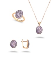 925 Ayar Gümüş Ametist Taşlı Oval Set