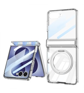 Lexroo Galaxy Z Flip 8 Kılıf M-safe Şarj Özellikli Kıpta KPT-05 Ring Standlı Sert PC Kılıf - Gümüş