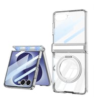 Lexroo Galaxy Z Flip 8 Kılıf M-safe Şarj Özellikli Kıpta KPT-05 Ring Standlı Sert PC Kılıf - Gümüş