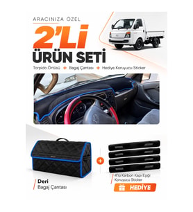 e-biz HYUNDAİ H100 (2004-2019) Uyumlu Torpido Örtüsü + Deri Bagaj Çantası Seti - Siyah-Mavi - HU022