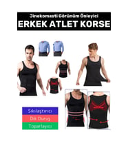 Özel Üretim Jinekomasti Dik Duruş Toparlayıcı Göbek Sıkılaştırıcı Elastik Erkek Atlet Korse (Siyah)