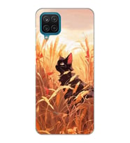 Samsung Galaxy A22 Uyumlu Doğa ve Kedi Tasarımlı Şeffaf Telefon Kılıfı