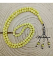 Amberkan Damla Kehribar 99’luk Gümüş Püsküllü Tesbih – Küre Kesim – Sarı – 6 mm