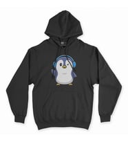 Kulaklıklı Penguen Siyah Kapşonlu Sweatshirt Hoddie