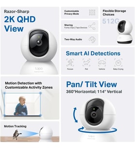 Lexroo C220, 2K 4MP, Yapay Zeka Desteği, Hareket Tespit ve Takibi, 360°, 9m Gece Görüşü