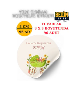 3 CM 4 CM 5CM 6 CM YENİ DOĞAN BEBEK HEDİYELİK ETİKETİ İSİM TARİH YAZILABİLİR YUVARLAK ETİKET 012