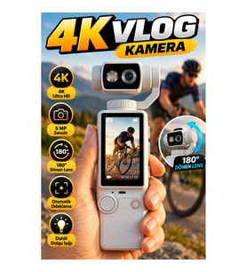 4K Vlog Kamera 5 MP Sensör Otomatik Odaklama 180° Dönen Lens IPS Ekran ve Dahili Dolgu Işığı