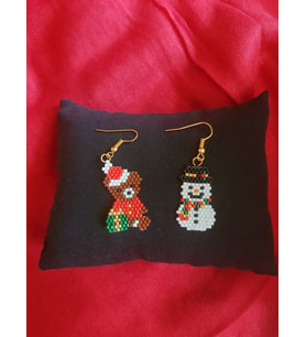 Miyuki Boncuk El Yapımı Sevimli Ayıcık Ve Kardan Adam Küpe Yılbaşı Christmas Noel