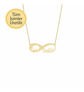 14k Altın İsimli Fil Sonsuzluk Kolye