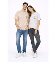 Sevgili Kombini Minimal Ayıcık Kalp Baskılı Çift Tişört Oversize Unisex 2’li Set (Beyaz)