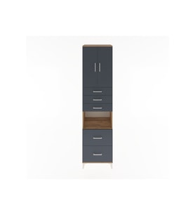 Hyperion Dolap 3 Raflı 5 Çekmeceli 2 Kapaklı 60x44x243 Çam-Antrasit