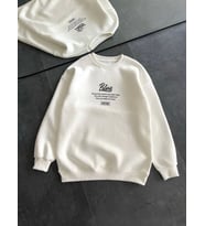 Kışlık Bisiklet Yaka Ön Ve Arka Baskılı SweatShirt - Beyaz
