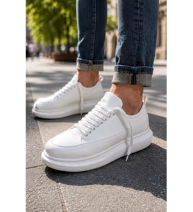 Meverk Cilt Erkek Sneaker Ayakkabı – Kalın Taban Günlük Beyaz