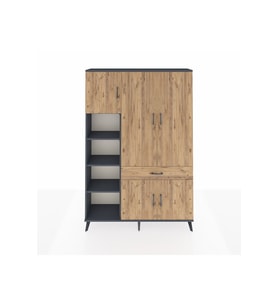 Arges Gardrop 8 Raflı Tek Çekmeceli 5 Kapaklı 132x30x195 Antrasit-Çam