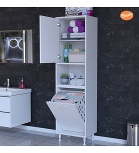 Modilayn 50 x 163,4 x 32,5 cm 2 Kapak Üç Bölmeli Kirli Çamaşır Dolabı Sepetli Banyo Dolabı