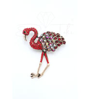 Kırmızı Zirkon Taş Flamingo Broş