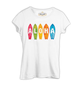 Aloha when Surfing Beyaz Kadın Tshirt