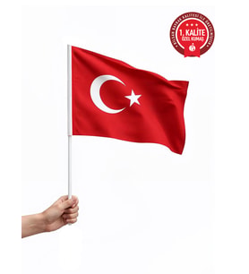 Sopalı Türk Bayrağı 30x45 cm - Alpaka Kumaş 1. Kalite (50 Adet)