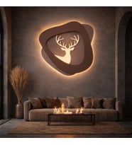 Ledli Geyik Duvar Dekoru 50 x 45 cm Ahşap 3D Ev, Ofis, Çocuk Odası Dekorasyonu