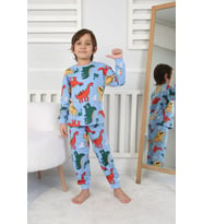 Dinozor Desenli Erkek Çocuk Pijama Takımı Mavi