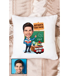 Erkek Matematik Öğretmenine Hediye Karikatürlü Kişiye Özel Yastık