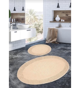 Cotton Special %100 Pamuk 2'li Oval Osmanlı Desen Pamuklu Klozet Takımı Cappucino