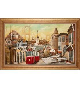 EV İŞYERİ OFİS İÇİN ALTIN ÇERÇEVELİ PASPARTULU TABLO VB45