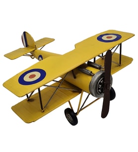 Büyük Boy Nostaljik Biplane Dekoratif Uçak Figürü - Sarı Metal Antika Tarzı Uçak Modeli