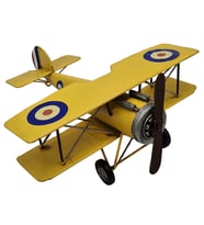 Büyük Boy Nostaljik Biplane Dekoratif Uçak Figürü - Sarı Metal Antika Tarzı Uçak Modeli