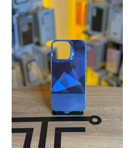 iPhone 16 Pro Max Uyumlu Kristal Görünümlü Geometrik Desenli Parlak Kılıf (Mavi)