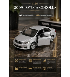 2009 Toyota Corolla Metal Model Araba 1:36 Ölçek Diecast Çek Bırak Gümüş Renk Açılabilir Kapılı Oyuncak
