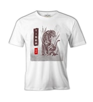 Tiger Illustration in Chinese Style Beyaz Erkek Tshirt