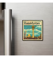 Kazakistan Kazakhstan - Posta Pulu Temalı Ülke - Baskılı Buzdolap Magneti Kare - 9x9 cm