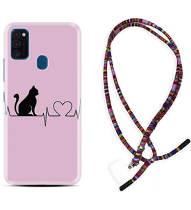 Samsung M21 M22 M23 M30 M31S M32 Kılıf Boyun Asklı Rasta Silikon Pink Cat Heart 1303